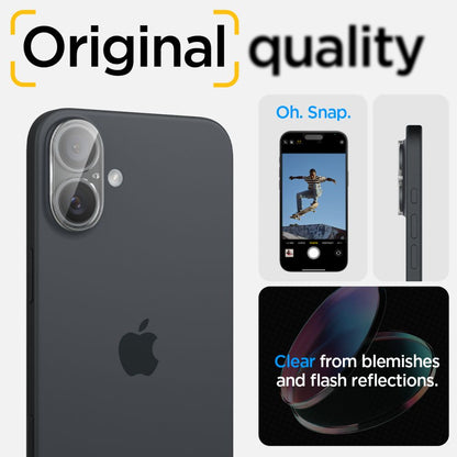 Folie de protectie Camera Spate Spigen GlastR Optik pentru Apple iPhone 16 Plus / 16, Sticla Securizata, Set 2 bucati, Transparenta AGL07923