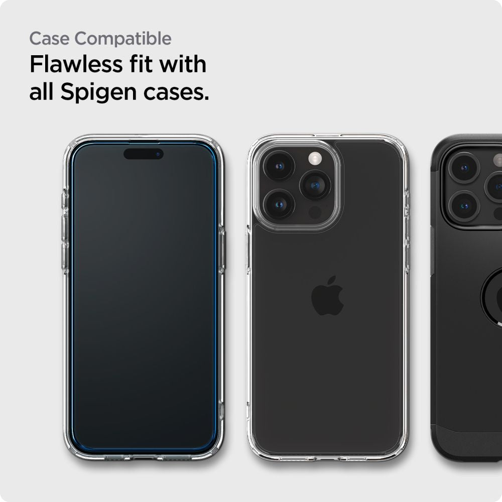 Folie de protectie Ecran Spigen Align Master pentru Apple iPhone 15 Pro, Sticla Securizata, Full Glue, Set 2 bucati, 2.5D, Neagra