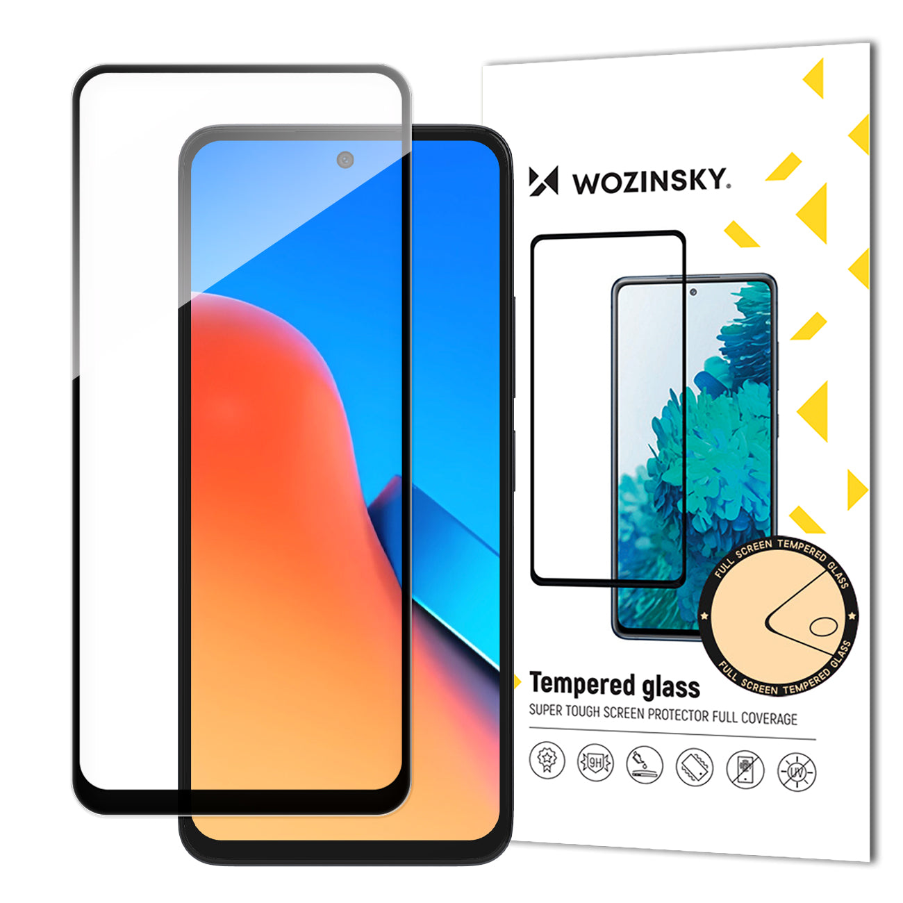 Ochraniacz ekranu WZK do Xiaomi Redmi 12, szklana osłona, pełny klej, czarny 