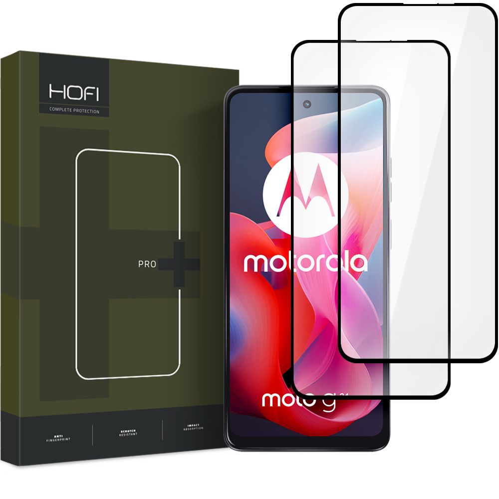 Folie de protectie Ecran HOFI Glass PRO+ pentru Motorola Moto G24 Power / G04 / G24, Sticla Securizata, Full Glue, Set 2 bucati, 2.5D, Neagra