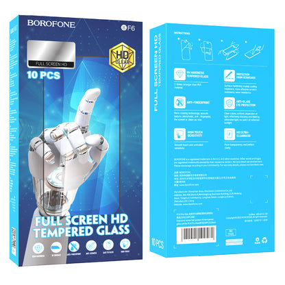 Folie de protectie Ecran Borofone BF6 Diamond Armor pentru Apple iPhone 17e / 16e / 14 / 13 Pro, Sticla Securizata, Full Glue, Set 10 bucati, Neagra