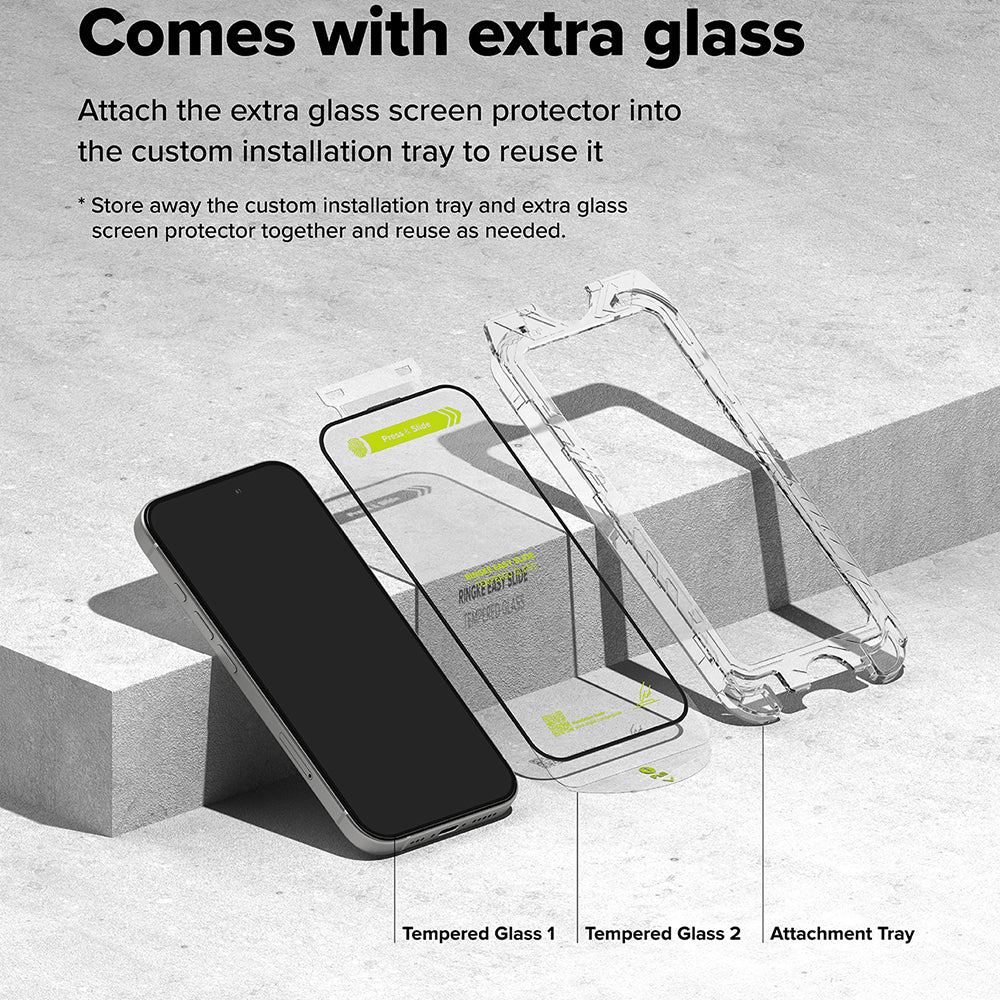 Ringke Easy Slide Screen Protector do Apple iPhone 16/15, szkło ochronne, pełne klejenie, zestaw 2 sztuk, czarny