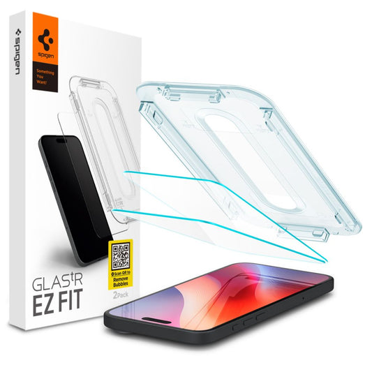 Folie de protectie Ecran Spigen GlastR EZ FIT pentru Apple iPhone 17 Pro / 17 / 16 Pro, Sticla Securizata, Full Glue, Set 2 bucati