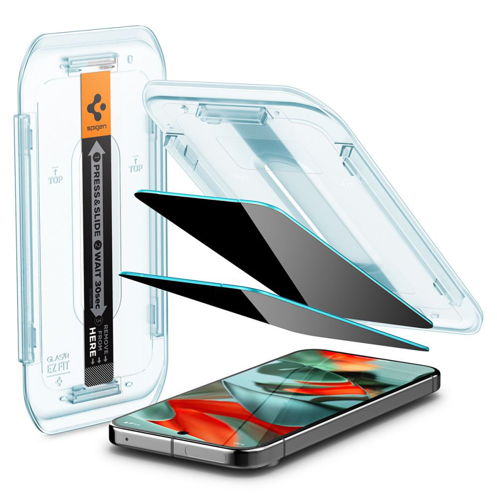 Folie de protectie Ecran Privacy Spigen GlastR EZ FIT pentru Google Pixel 9 Pro XL, Sticla Securizata, Full Glue, Set 2 bucati AGL09313