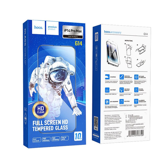 Folie de protectie Ecran HOCO pentru Apple iPhone 14 Pro Max, Sticla Securizata, Full Glue, Set 10 bucati, Neagra