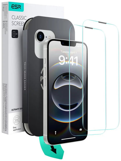Folie de protectie Ecran ESR Ultrafit pentru Apple iPhone 17e / 16e / 14 / 13 Pro, Sticla Securizata, Full Glue, Set 2 bucati
