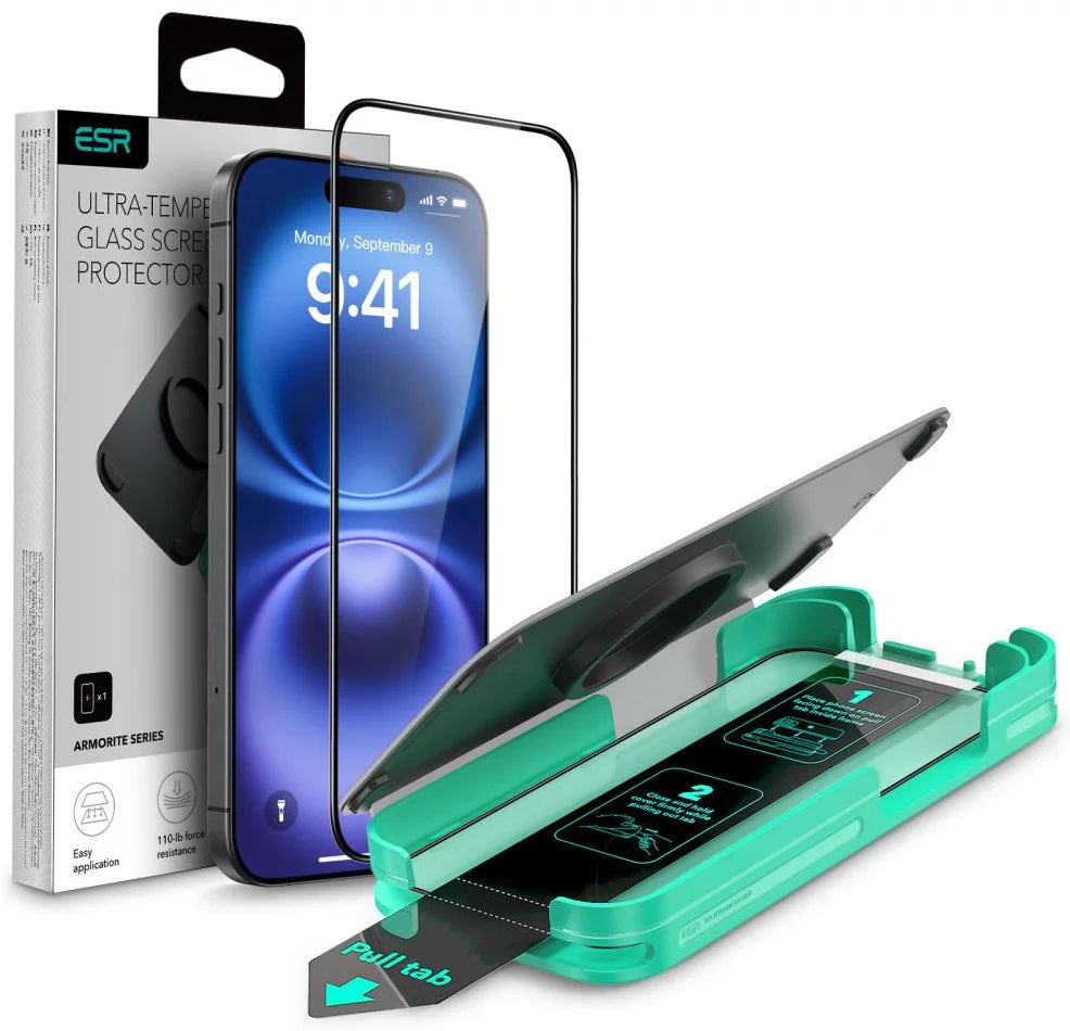 Folie de protectie Ecran ESR Armorite pentru Apple iPhone 16 Pro, Sticla Securizata, Full Glue, Neagra
