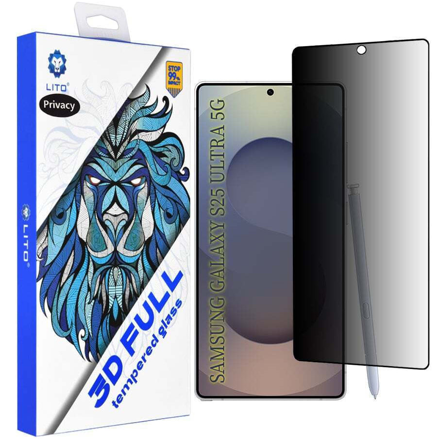 Folie de protectie Ecran Privacy Lito pentru Samsung Galaxy S25 Ultra S938, Sticla Securizata, Full Glue, 3D