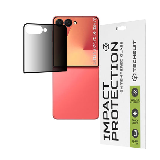 Folie de protectie Ecran Exterior Privacy Techsuit pentru Samsung Galaxy Z Flip7 F766, Sticla Securizata, Full Glue, 111D