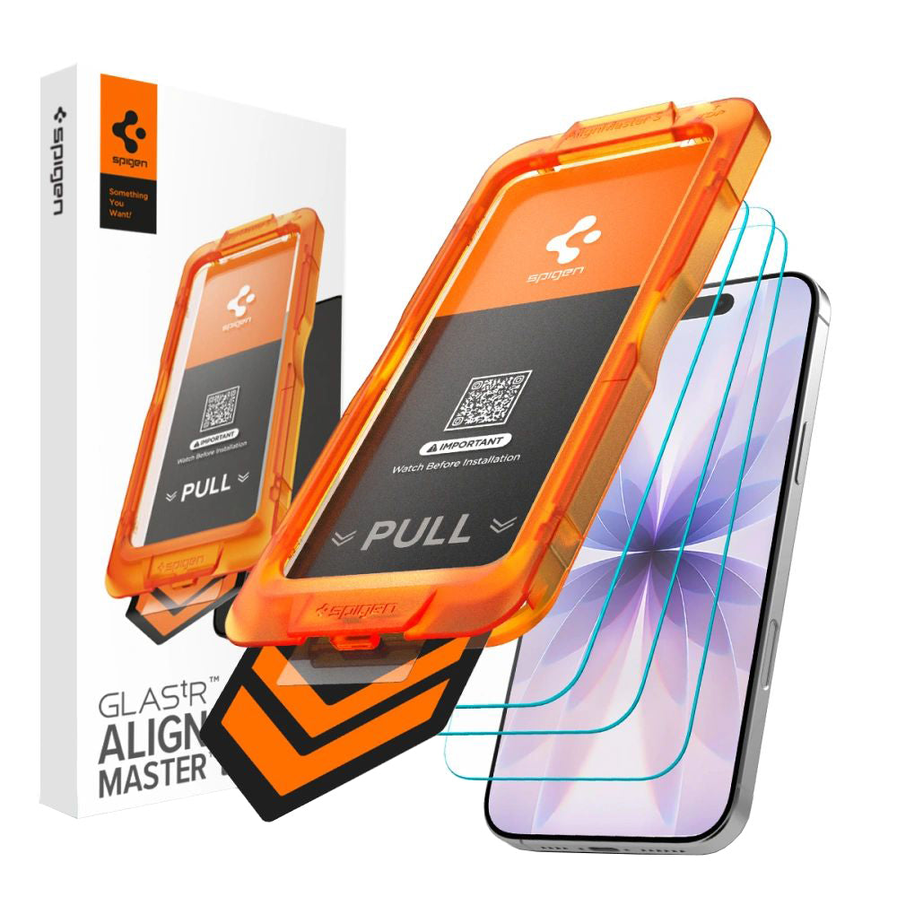 Folie de protectie Ecran Spigen GlastR Align Master Slim pentru Apple iPhone 17, Sticla Securizata, Full Glue, Set 3 bucati AGL10484