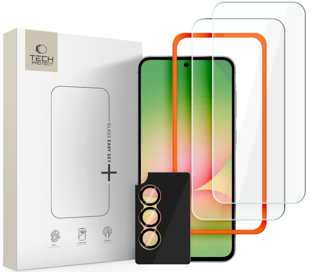 Folie de protectie Ecran si Camera Spate Tech-Protect Quick Set+ pentru Samsung Galaxy A57 5G, Sticla Securizata, Full Glue, Set 3 bucati