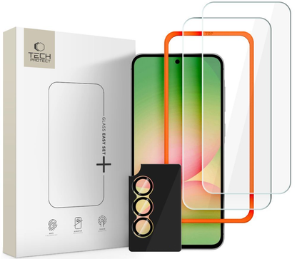 Folie de protectie Ecran si Camera Spate Tech-Protect Quick Set+ pentru Samsung Galaxy A57 5G, Sticla Securizata, Full Glue, Set 3 bucati