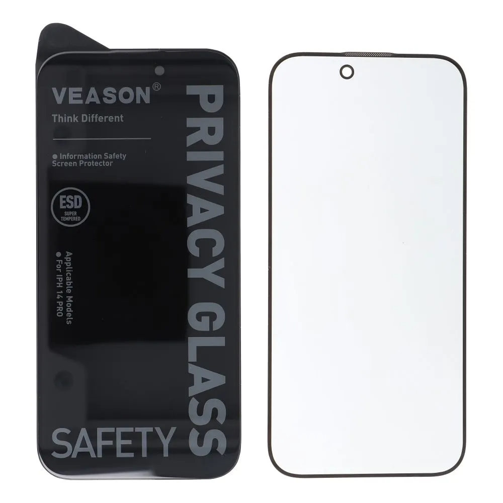 Folie de protectie Ecran Privacy Veason pentru Apple iPhone 14 / 13 Pro, Sticla Securizata, Full Glue, 6D