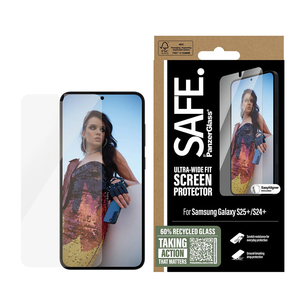 Folie de protectie Ecran PanzerGlass Safe. Ultra-Wide Fit EasyAligner pentru Samsung Galaxy S25+ S936, Sticla Securizata, Full Glue, Resigilata