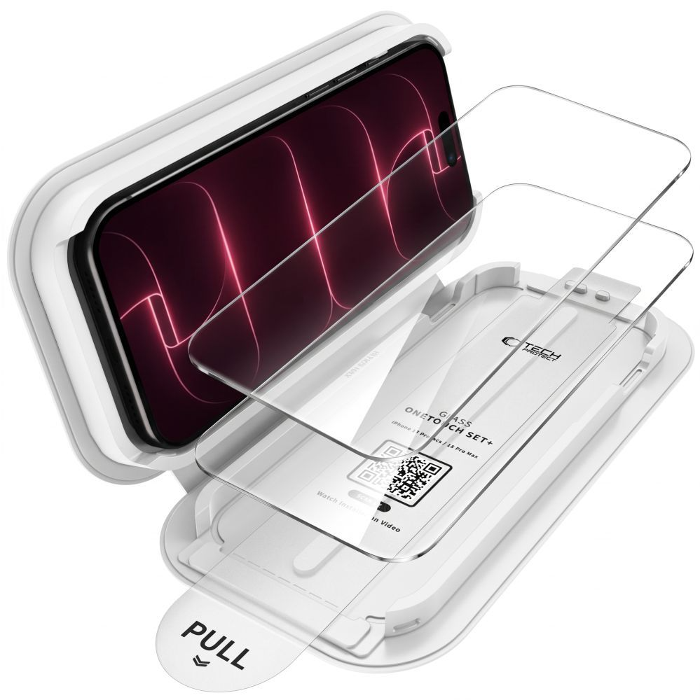 Folie de protectie Ecran Tech-Protect OneTouch pentru Apple iPhone 18 Pro / 17 Pro, Sticla Securizata, Full Glue, Set 2 bucati, Transparenta