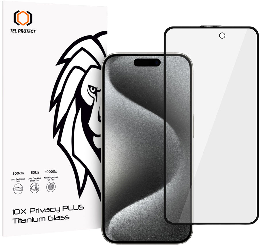 Folie de protectie Ecran Privacy Tel Protect 10X Plus Titanium pentru Apple iPhone 17 / 16 Pro, Sticla Securizata, Full Glue
