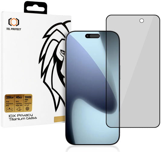 Folie de protectie Ecran Privacy Tel Protect 10X Plus Titanium pentru Apple iPhone 17 Pro Max, Sticla Securizata, Full Glue