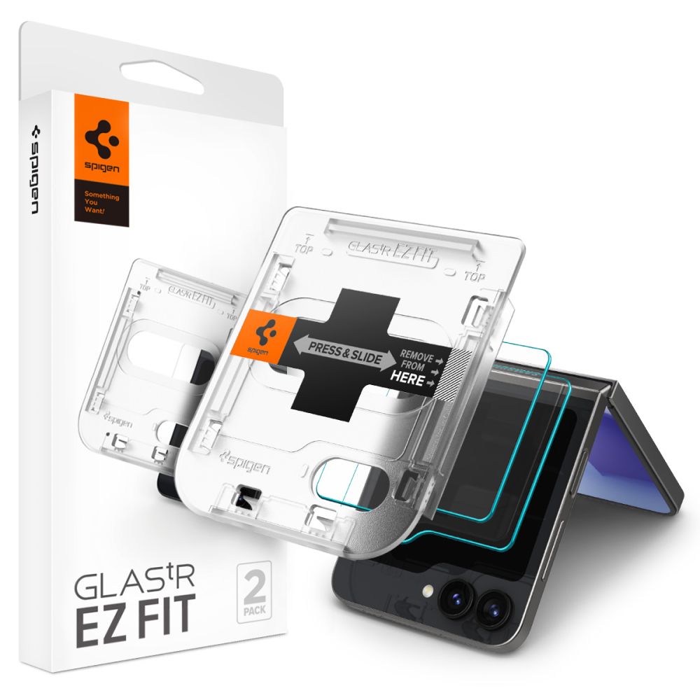 Folie de protectie Ecran Spigen EZ FIT pentru Samsung Galaxy Z Flip6 F741, Sticla Securizata, Full Glue, Set 2 bucati, 2.5D, Ecran Exterior AGL07972