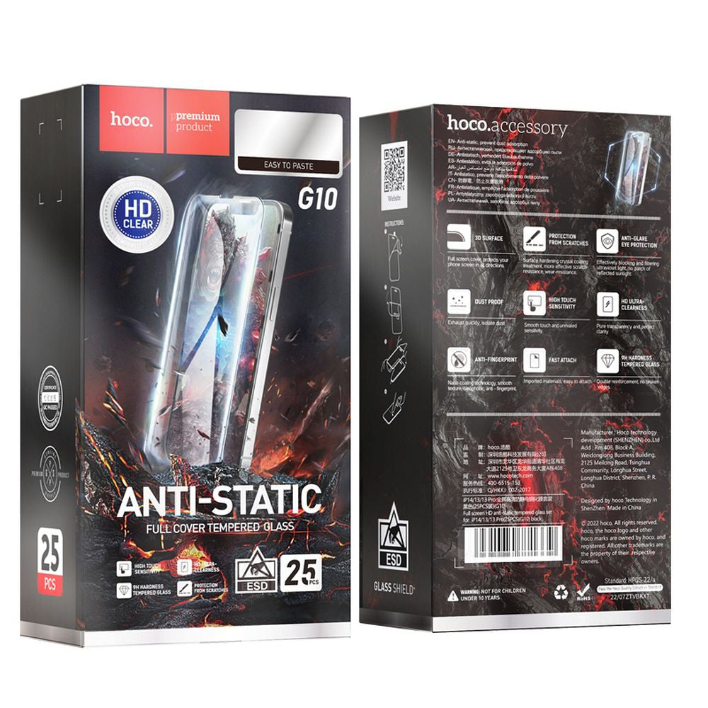 Folie de protectie Ecran HOCO pentru Apple iPhone 14 Pro Max, Sticla Securizata, Full Glue, Set 25 bucati, Neagra