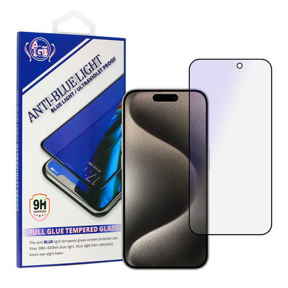 Folie de protectie Ecran Anti Blue Light OEM pentru Apple iPhone 16, Sticla Securizata, Full Glue, Neagra