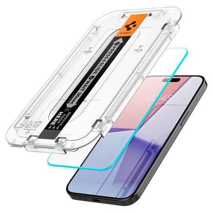 Folie de protectie Ecran Spigen GlastR EZ FIT pentru Apple iPhone 15 Pro, Sticla Securizata, Full Glue, Set 2 bucati AGL06892