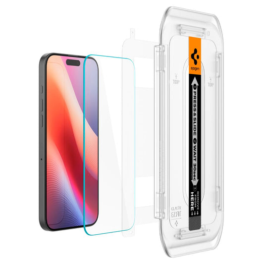 Folie de protectie Ecran Spigen GlastR EZ FIT pentru Apple iPhone 17 Pro / 17 / 16 Pro, Sticla Securizata, Full Glue, Set 2 bucati