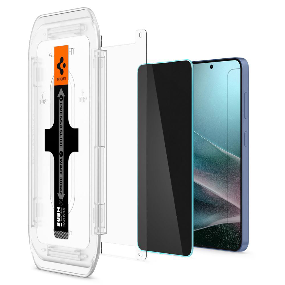 Folie de protectie Ecran Privacy Spigen GlastR EZ FIT HD pentru Samsung Galaxy S25 S931 / S24 S921, Sticla Securizata, Full Glue, Set 2 bucati