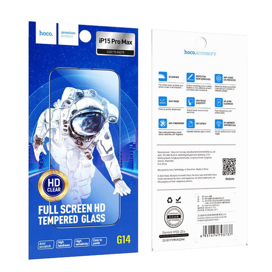 Folie de protectie Ecran HOCO G14 pentru Apple iPhone 15 Pro Max, Sticla Securizata, Full Glue, Set 10 bucati, 5D, Neagra