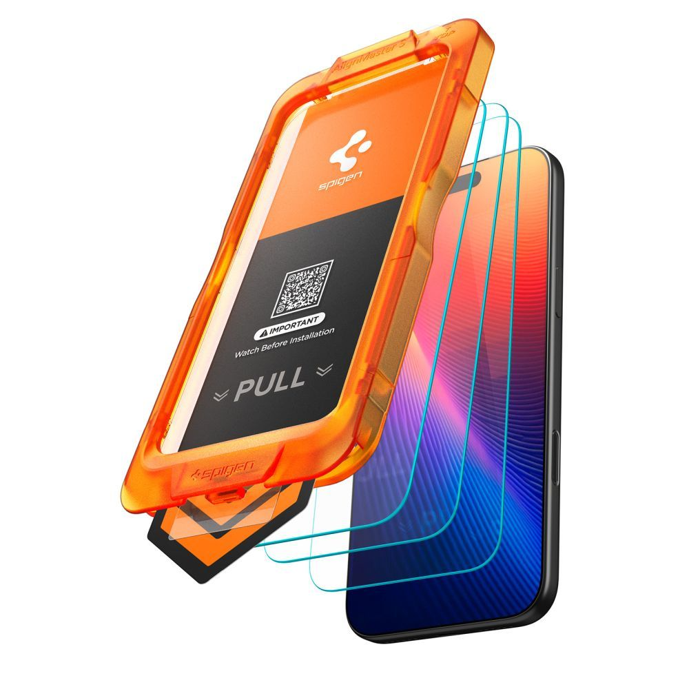 Folie de protectie Ecran Spigen GlastR Align Master Slim pentru Apple iPhone 17 Pro, Sticla Securizata, Full Glue, Set 3 bucati AGL10103