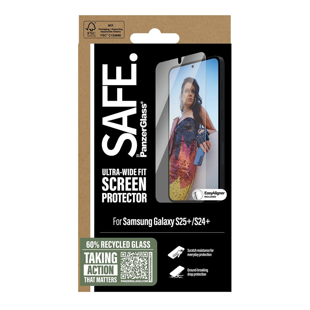Folie de protectie Ecran PanzerGlass Safe. Ultra-Wide Fit EasyAligner pentru Samsung Galaxy S25+ S936, Sticla Securizata, Full Glue, Resigilata
