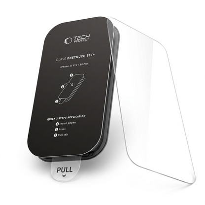 Folie de protectie Ecran Tech-Protect OneTouch pentru Apple iPhone 18 Pro Max / 17 Pro Max, Sticla Securizata, Full Glue, Set 2 bucati, Transparenta
