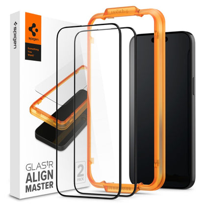 Folie de protectie Ecran Spigen Align Master pentru Apple iPhone 15 Pro, Sticla Securizata, Full Glue, Set 2 bucati, 2.5D, Neagra