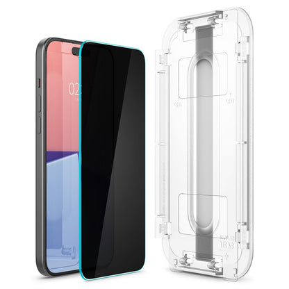 Folie de protectie Ecran Privacy Spigen EZ FIT pentru Apple iPhone 15 Pro Max, Sticla Securizata, Full Glue, 2.5D AGL07118