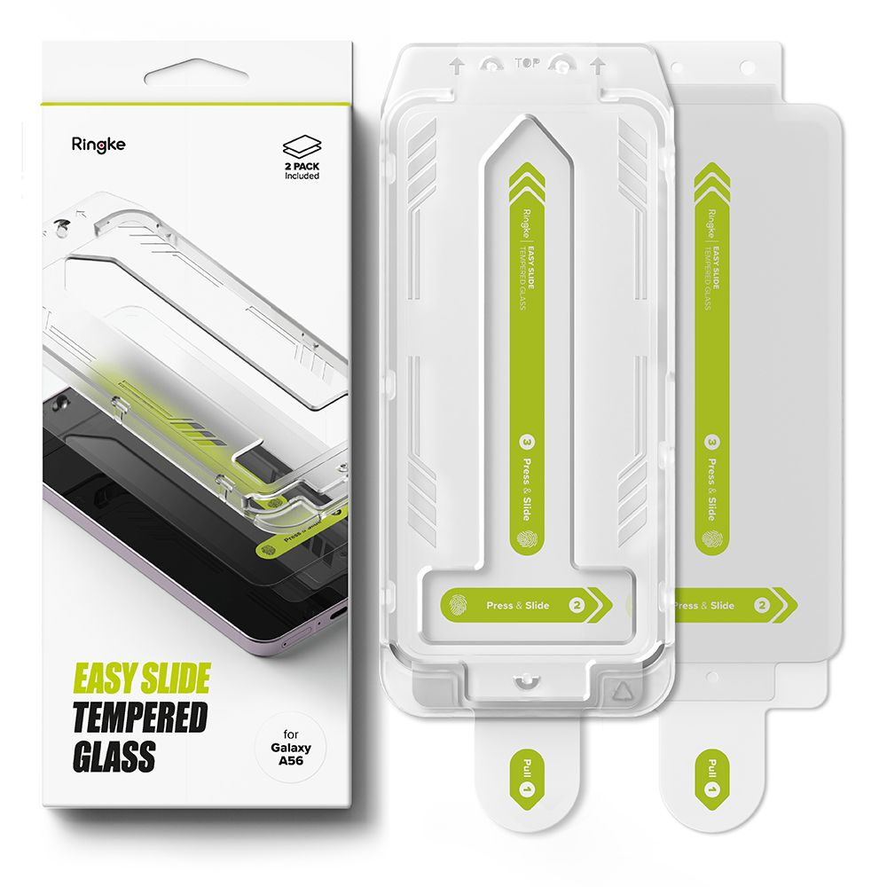 Folie de protectie Ecran Ringke Easy Slide pentru Samsung Galaxy A56 A566, Sticla Securizata, Full Glue, Set 2 bucati