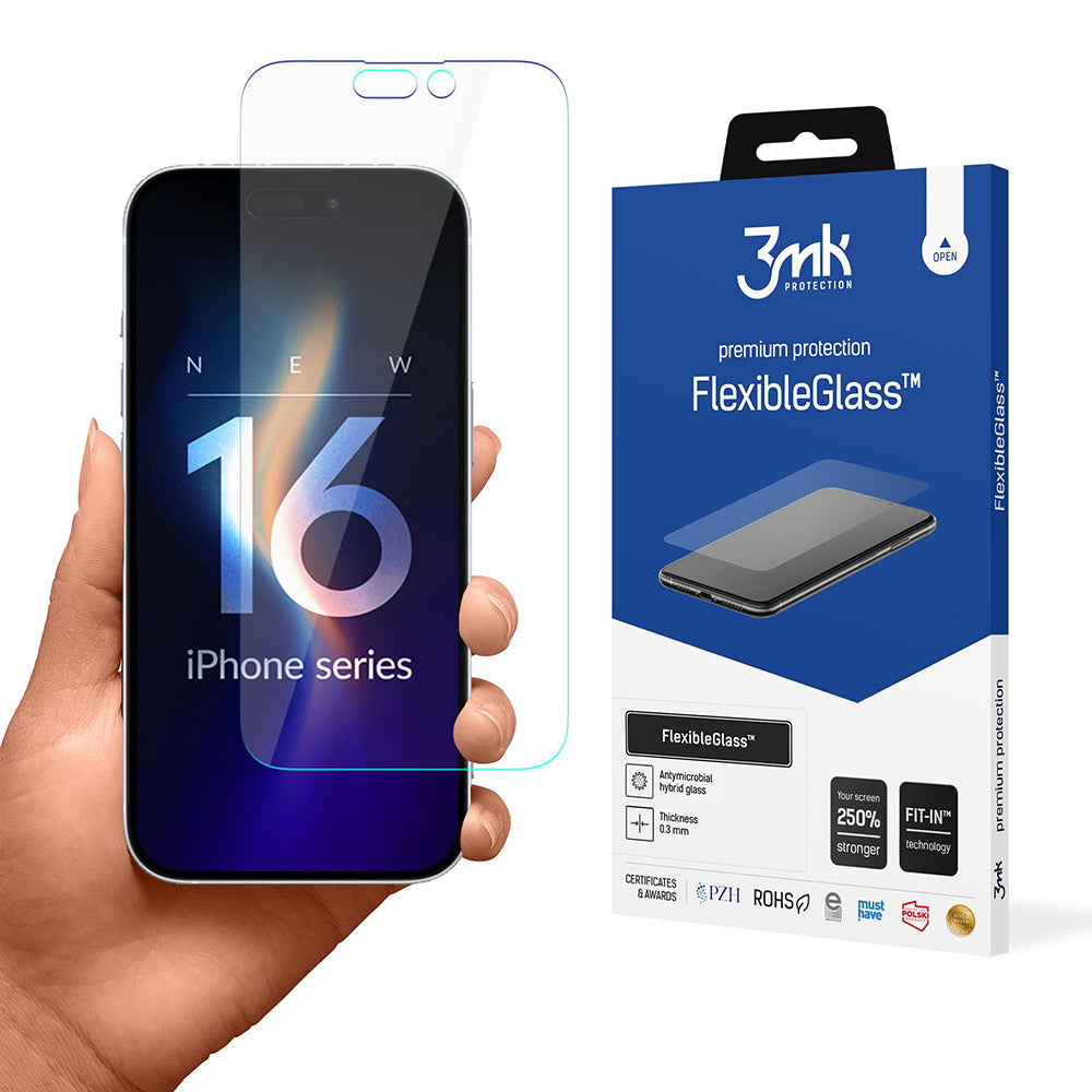 Folie de protectie Ecran 3MK FlexibleGlass pentru Apple iPhone 16 Pro, Sticla Flexibila, Full Glue