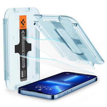 Folie de protectie Ecran Spigen GlastR EZ FIT pentru Apple iPhone 17e / 16e / 14 / 13 Pro, Sticla Securizata, Full Glue, Set 2 bucati AGL03385