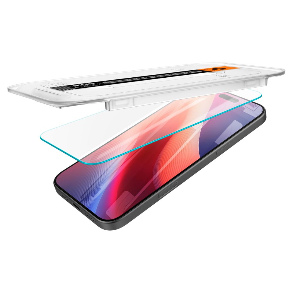 Folie de protectie Ecran Spigen GlastR EZ FIT pentru Apple iPhone 17 Pro / 17 / 16 Pro, Sticla Securizata, Full Glue, Set 2 bucati