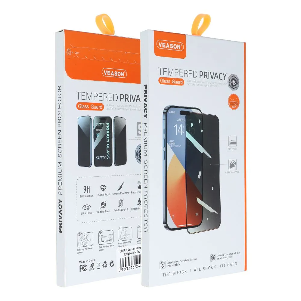 Folie de protectie Ecran Privacy Veason pentru Apple iPhone 12 / 12 Pro, Sticla Securizata, Full Glue, 6D