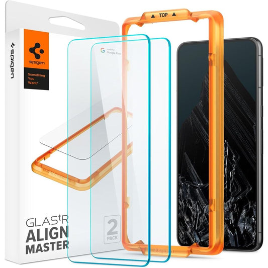 Folie de protectie Ecran Spigen Alm GlastR pentru Google Pixel 8 Pro, Sticla Securizata, Full Glue, Set 2 bucati, Neagra