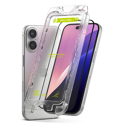 Folie de protectie Ecran Ringke Easy Slide pentru Apple iPhone 16 Plus / 15 Plus, Sticla Securizata, Full Glue, Set 2 bucati, Neagra