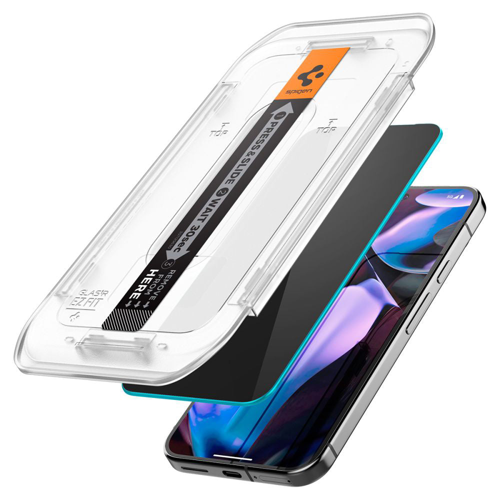 Folie de protectie Ecran Privacy Spigen GlastR EZ FIT pentru Google Pixel 9 Pro XL, Sticla Securizata, Full Glue, Set 2 bucati AGL09313