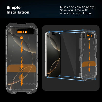 Folie de protectie Ecran Tech-Protect Quick Set+ pentru Apple iPhone 16 Pro, Sticla Securizata, Full Glue, Set 2 bucati, Neagra
