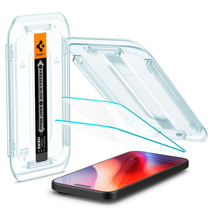 Folie de protectie Ecran Spigen GlastR EZ FIT pentru Apple iPhone 17 Pro / 17 / 16 Pro, Sticla Securizata, Full Glue, Set 2 bucati