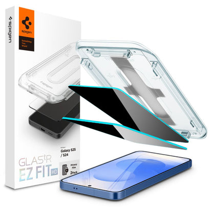 Folie de protectie Ecran Privacy Spigen GlastR EZ FIT HD pentru Samsung Galaxy S25 S931 / S24 S921, Sticla Securizata, Full Glue, Set 2 bucati
