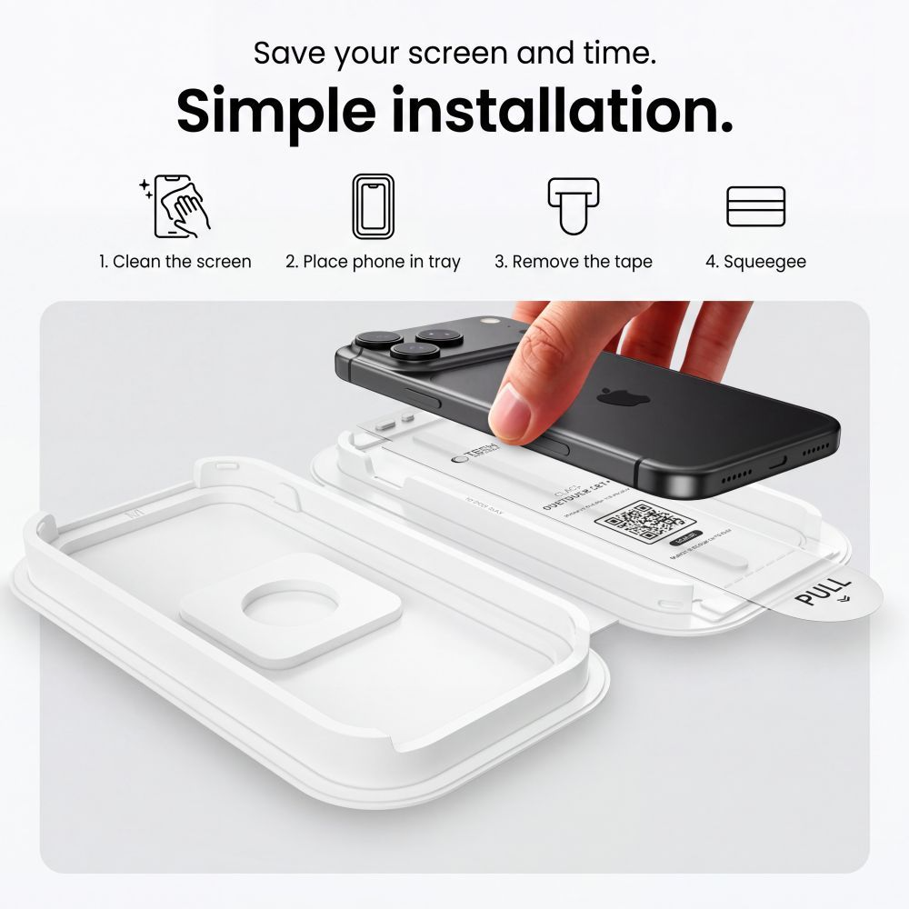 Folie de protectie Ecran Tech-Protect OneTouch pentru Apple iPhone 18 Pro Max / 17 Pro Max, Sticla Securizata, Full Glue, Set 2 bucati, Transparenta