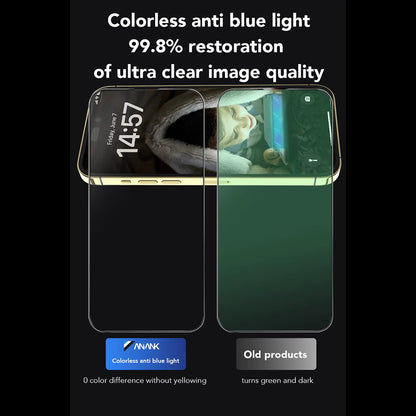 Folie de protectie Ecran Anti Blue Light Anank 3X Reinforced pentru Apple iPhone 16 Pro, Sticla Securizata, Full Glue, 2.5D, Neagra