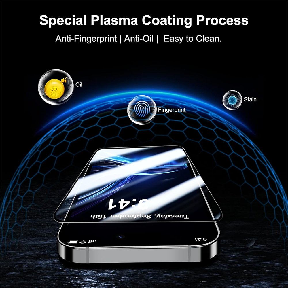 Folie de protectie Ecran Blueo Anti-Broken pentru Apple iPhone 16 Plus / 15 Plus / 14 Pro Max, Sticla Securizata, Full Glue, Neagra