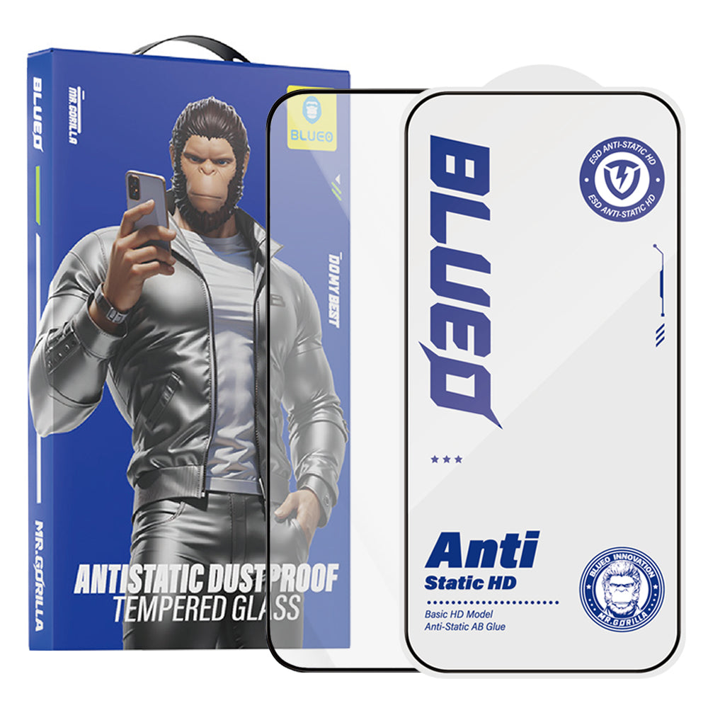 Folie de protectie Ecran Blueo Anti-Static HD pentru Apple iPhone 14 Pro Max, Sticla Securizata, Full Glue, Neagra