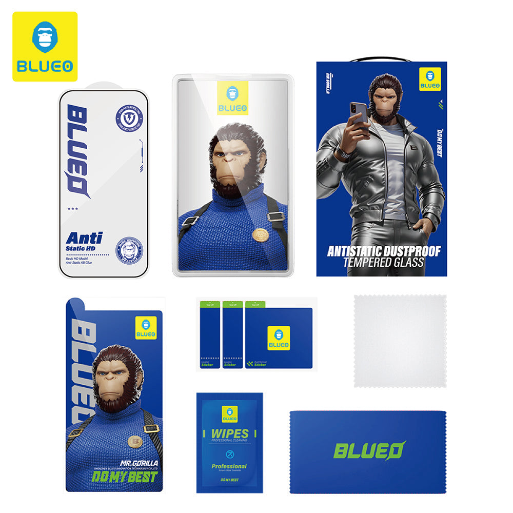 Folie de protectie Ecran Blueo Anti-Static HD pentru Apple iPhone 14 Pro, Sticla Securizata, Full Glue, Neagra