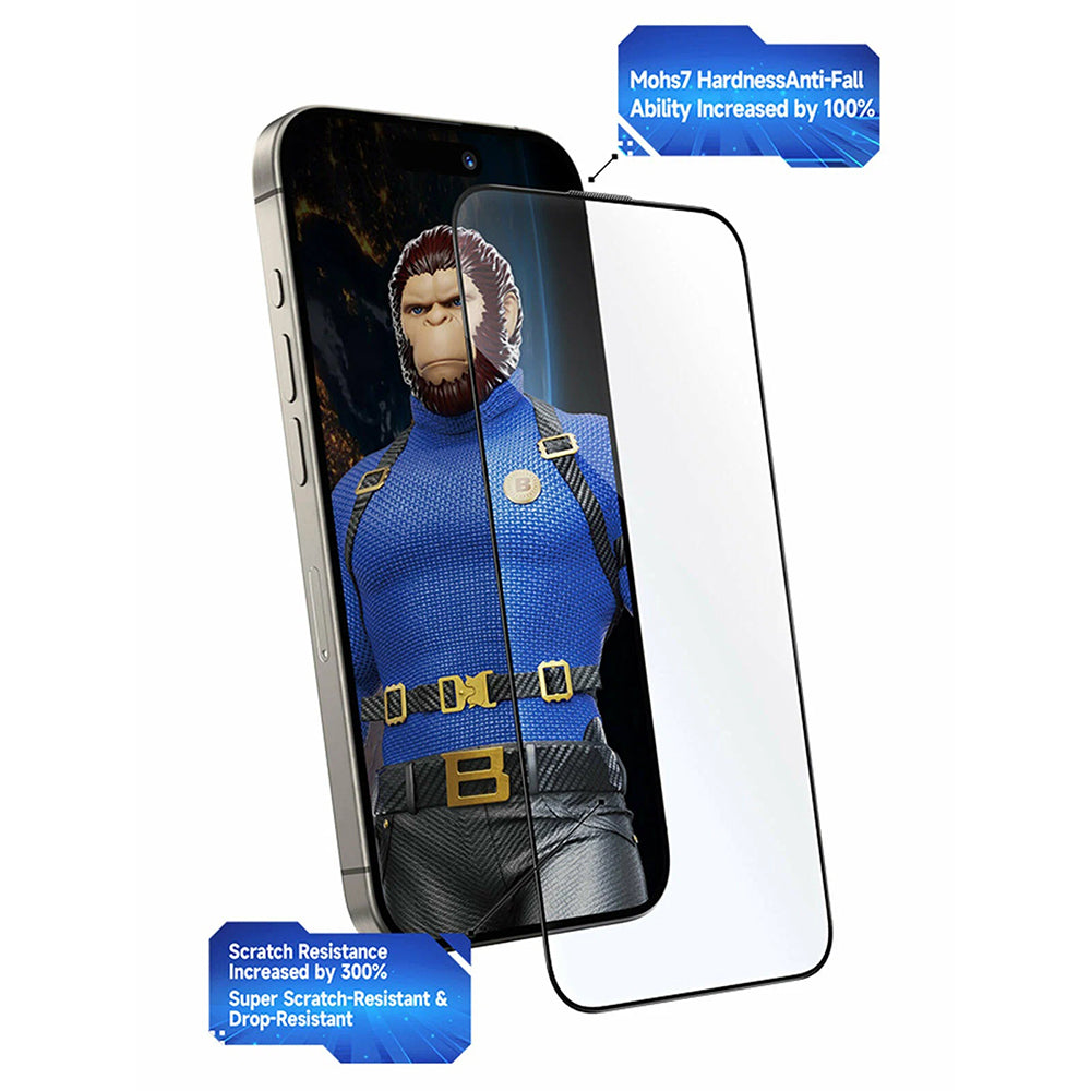 Folie de protectie Ecran Blueo Crystal Anti-Scratch Applicator pentru Apple iPhone 16 Pro Max, Sticla Securizata, Full Glue, Neagra